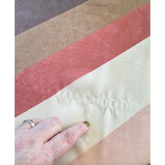 Vintage 1970s shower curtain, beige, orange brown diagonal stripes print, as is - Picture 9 of 10